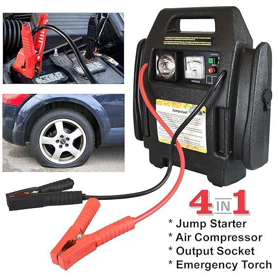12v 4 in 1 Portable Jump Starter Air Compressor Battery Charger Power