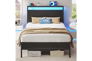Fluest Twin Bed Frame with Headboard & Footboard, Twin Bed Frame with Charging Station & LED Light, Under-Bed-Storage, No Box Spring Needed, Noise Free, Easy Assembly, Classic Black