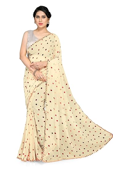 Womens Georgette Saree With Blouse Piece (11390_Cream)