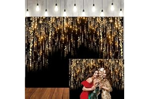 LTLYH 7x5ft Black and Golden Backdrop Roaring 20s Backdrop Happy New Year Backdrp 2026 Masquerade Background Vintage Astract Background for Family Birthday Party Newborn Studio Props 242