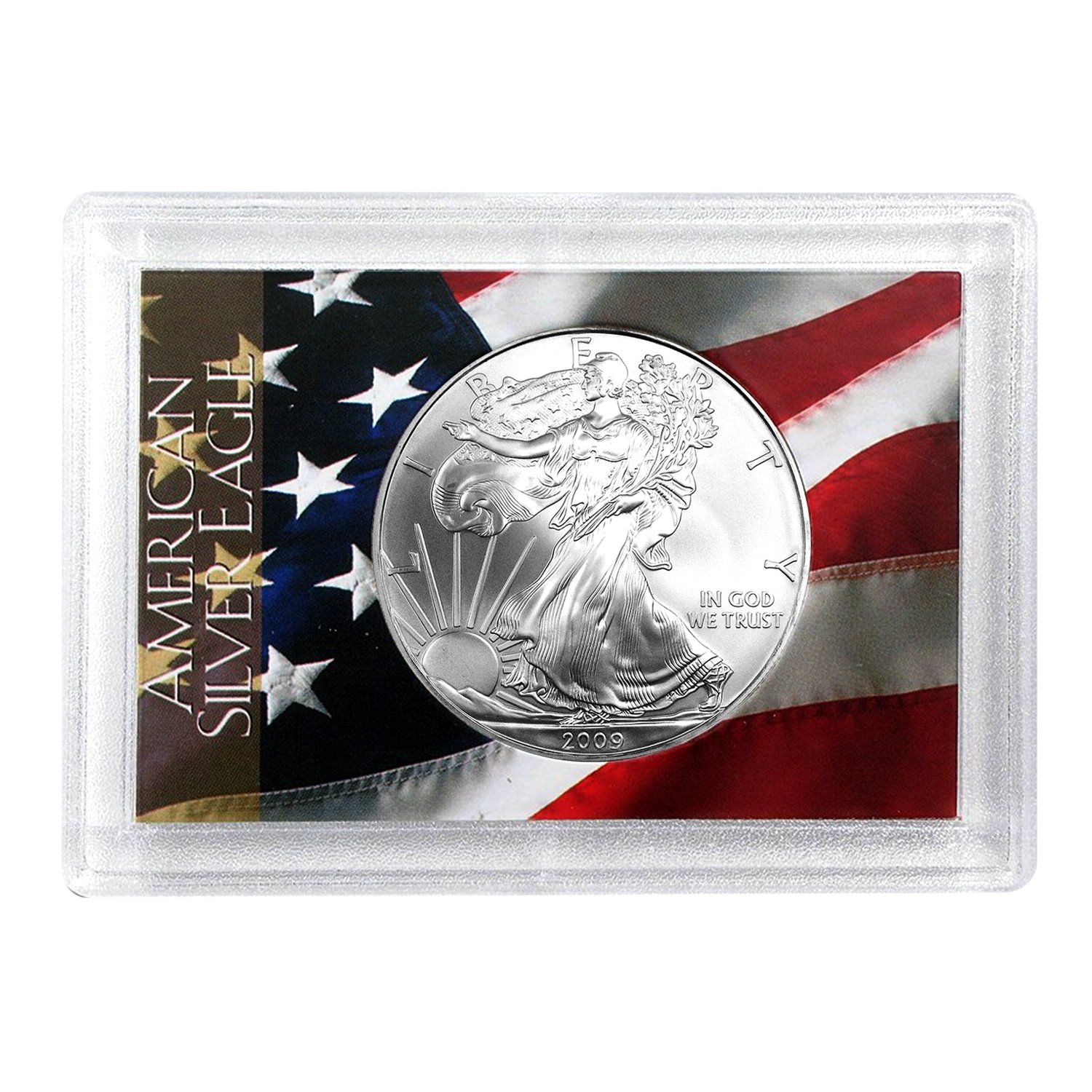 2009 Silver Eagle With Flag Coin Holder 1 Brilliant Uncirculated at