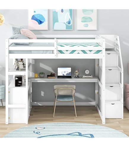 Amazon.com: Merax Stairway Twin Size Loft Bed with L Shape Desk
