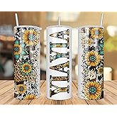 QPTADesignGift Yiayia Sunflower Turquoise Gemstone And Leopard - Yiayia Skinny Tumbler Cowhide Distressed Tumbler - Western Tumbler 20Oz Skinny Tumbler - Yiayia Gift