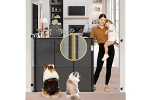 STCOCKIS Reinforced 42" Extra Tall Pet Gate 55" Wide Retractable Baby Gate with Support Rods - Retractable Dog Gate Indoor/Outdoor Retractable Gate, Bottom Anti-Escape Tall Dog Gates for Doorways, Black