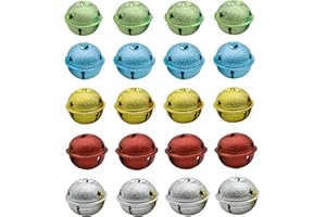Pinenjoy 20Pcs 1.45inch Christmas Jingle Bells Colorful Craft Bells 37mm Glitter Bell with Star Cutous Design for DIY Home Party Holiday Wedding Wreath Decoration