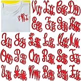 Lyrow 78 Pieces Iron on Letters Patches, Cursive Letters Monogram Alphabet Embroidered Patch A-Z Applique for Scrubs Medical Uniform Clothes Short Sleeve Pocket T-Shirt Backpack(Red)
