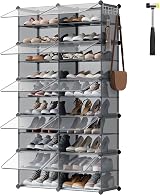 SONGMICS Interlocking Shoe Rack 10 Slots Plastic Cabinet with Doors