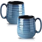 HASENSE Large Coffee Mugs Set of 2, Porcelain 20 oz Coffee Cups for Office and Home, Modern Coffee Mug with Big Handle for Latte Coffee Tea Soup as Friend Gifts, Dishwasher and Microwave Safe, (Blue)