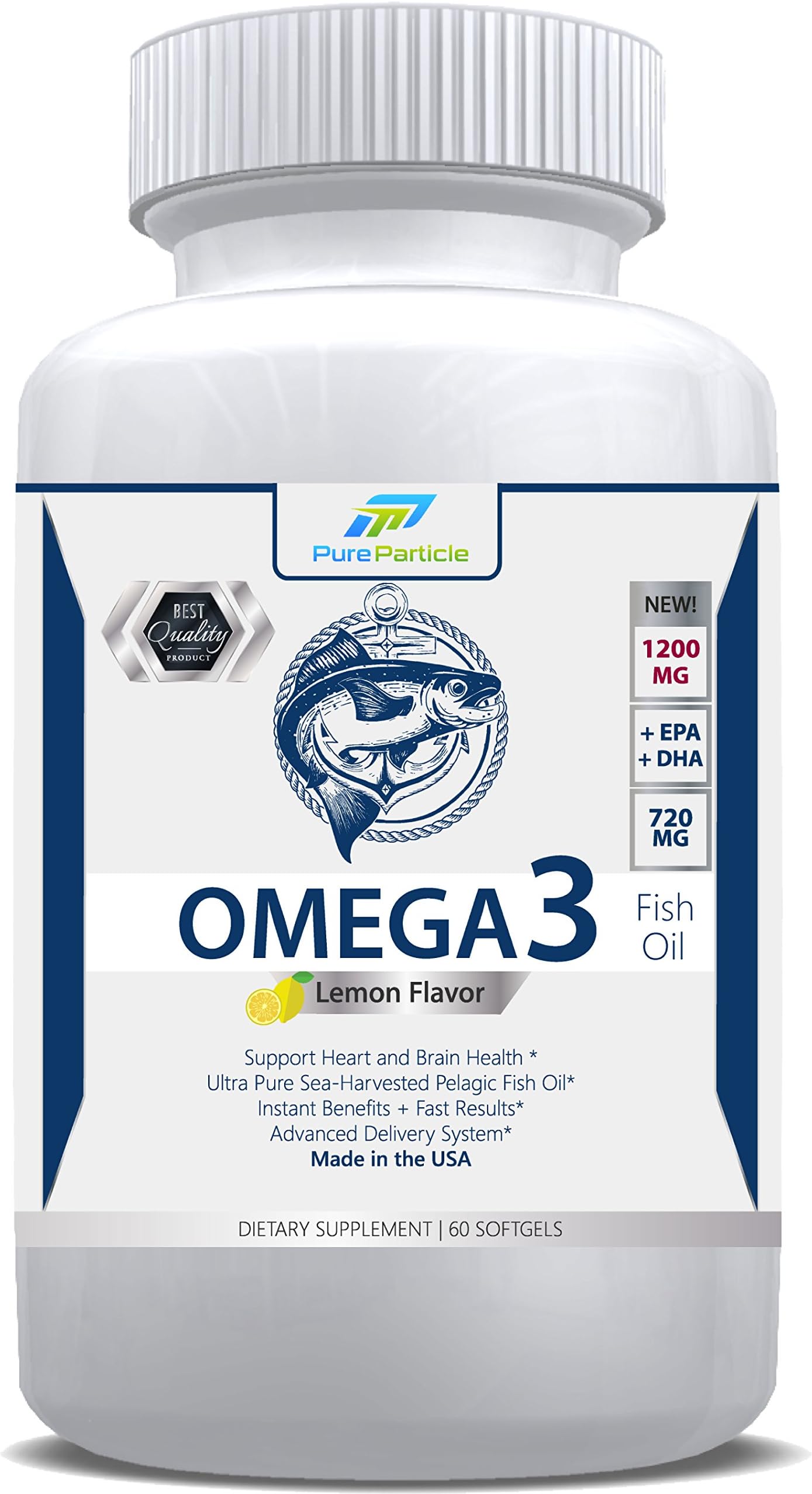 Omega 3 Fish Oil 1200 by Pure Particle is The Most Premium, a Natural Ultra-Pure Supplement for Women and Men