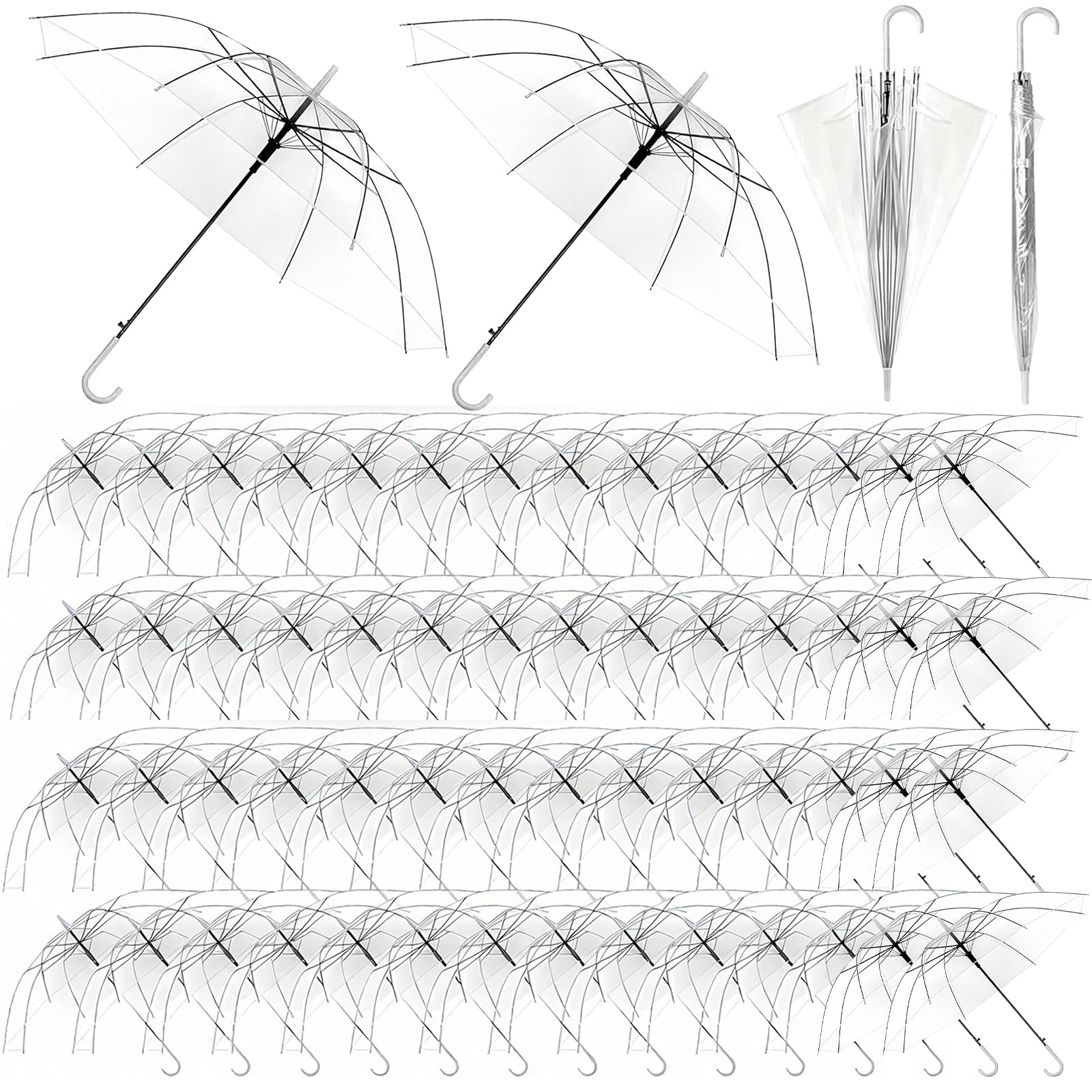Photo 1 of *** MISSING PARTS***60 Pack Clear Wedding Umbrellas Bulk, Transparent Umbrella Wedding, Auto Open Windproof Stick Umbrellas, Large Canopy Umbrella with J-Hook Handle for Outdoor Wedding Bride Groom Photography Graduation Prom Golf