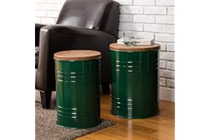 Glitzhome Nesting Tables for Living Room, Round Coffee Tables Set of 2, Metal Farmhouse Small Accent End Table with Storage and Lid for Bedroom Office Plant Stander, Green