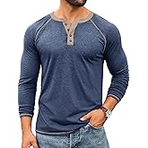 Yousify Mens Henley Shirts Long Sleeve Casual Basic T Shirts Button Vintage Lightweight Cotton Tee Tops