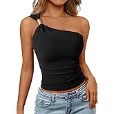 PRETTYGARDEN One Shoulder Going Out Tops for Women Trendy 2026 Summer Y2K Clothes Sleeveless Fitted Spring Fashion Shirts