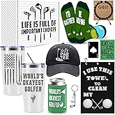 10 Pieces Golf Gifts for Men, Golfing Accessories Gift with 20 Oz Tumbler Hat Socks Golf Towel Bracelet Keychain Can Coolers, Christmas Gifts for Golfer Lovers, Dad, Uncle, Grandpa, Boyfriend, Brother