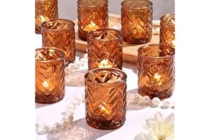 LAMORGIFT Amber Candle Holders Set of 36 - Votive and Tealight Glass Holders for Fall Wedding Decorations, Centerpieces, Christmas, Thanksgiving Party Decor
