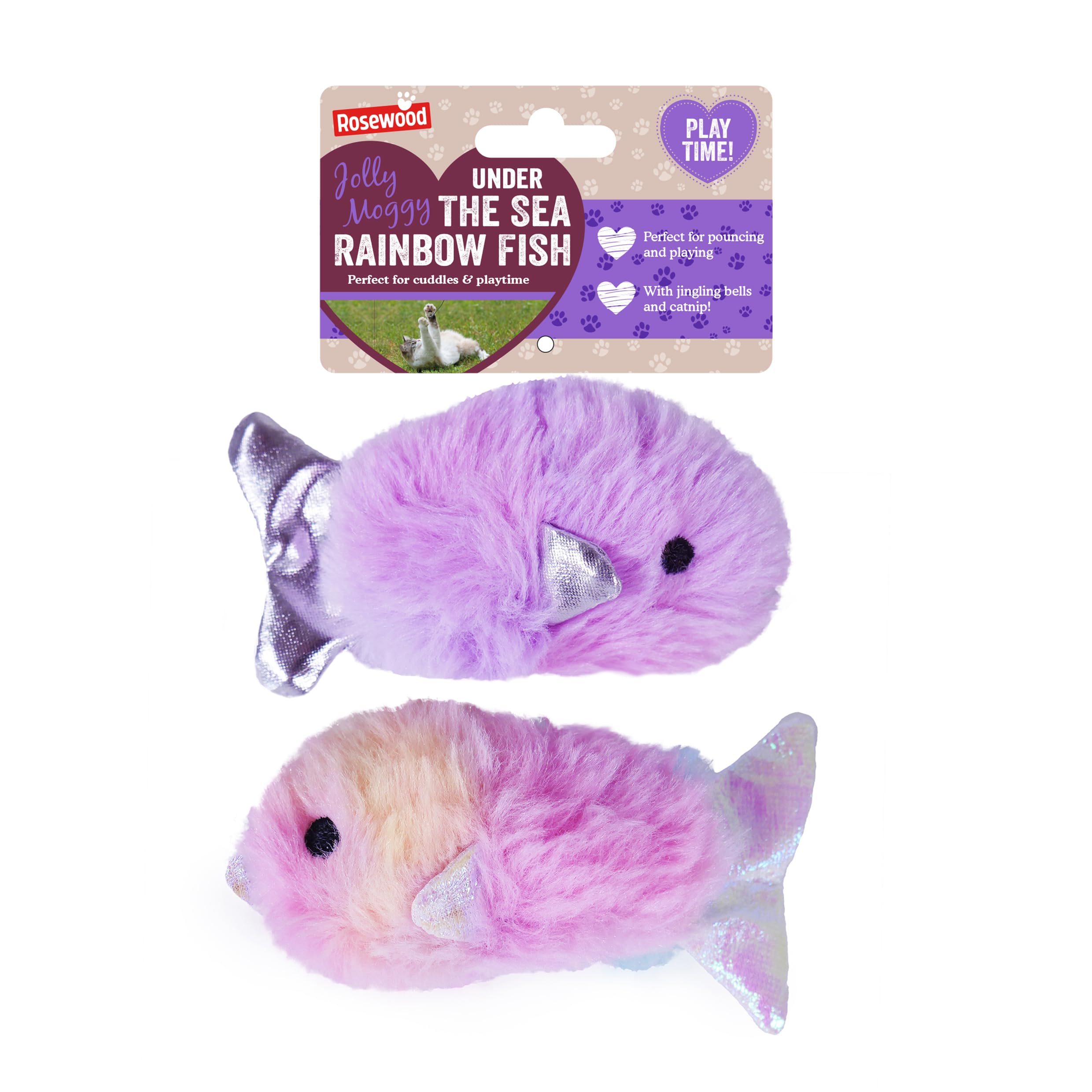 Rosewood Jolly Moggy Under the Sea Rainbow Fish Cat Toy Pair, Pack of 2 - – Soft, Fun Catnip Toy for Cats and Kittens – Interactive Crinkle Sounds – Durable, Engaging Pet Toy – Safe, Non-Toxic