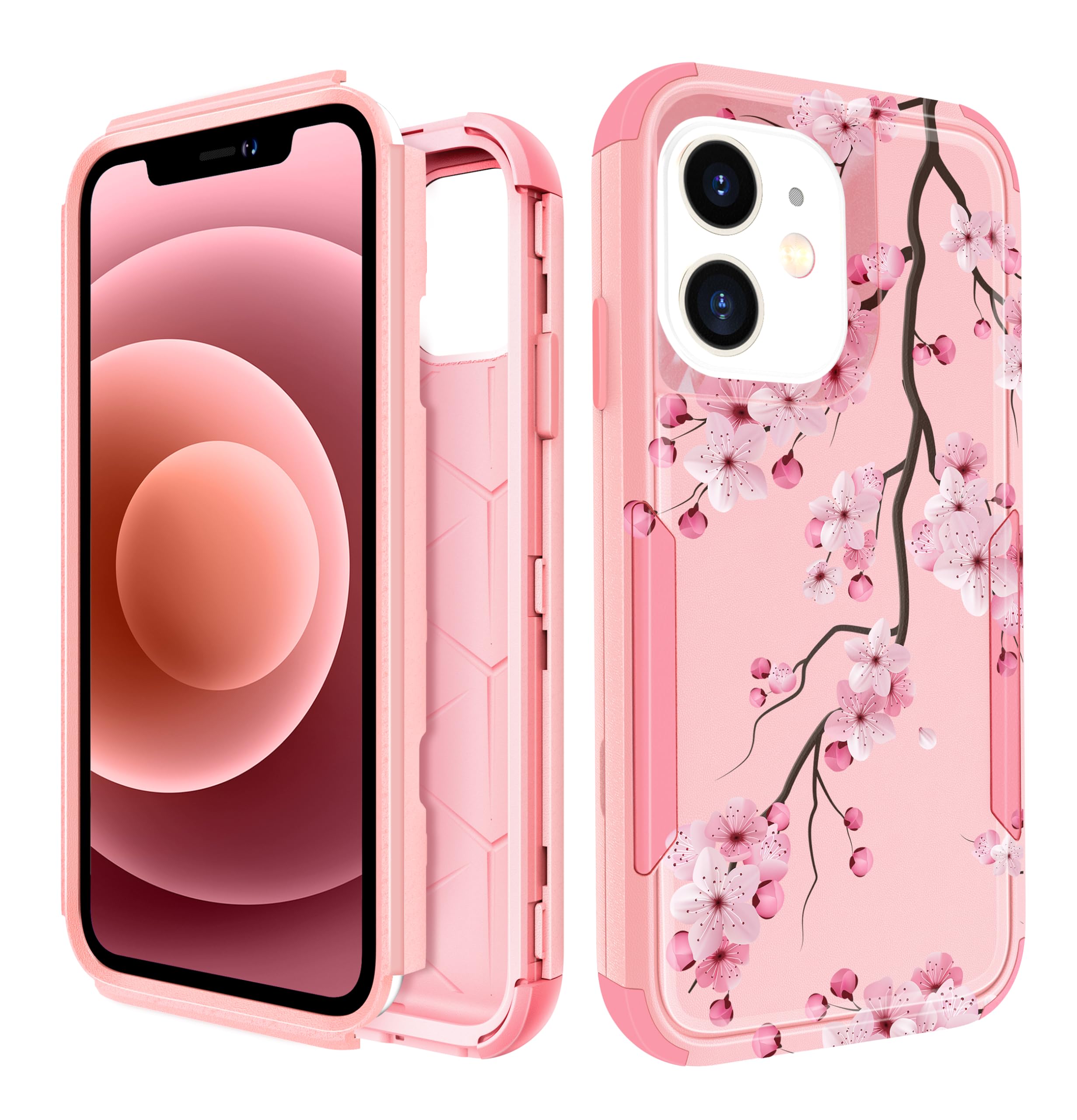 Pegmode for iPhone 12 Mini Case - Heavy Duty Protective Designer Blossom Cute Cartoon Hard Shockproof Bumper Phone Cases for 12Mini for Girly Women Men Girls Boys Teens