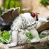 Suyorpe Fairies for Fairy Garden Solar Decor - Fairy Figurines Resin Outdoor Statues Ornaments with Light up Ladybug for Patio,Lawn,Yard,Porch,Outside Angel Gifts
