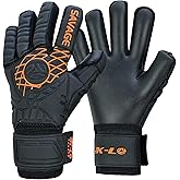 K-LO Goalkeeper Gloves: Savage Blackout Soccer Goalie Gloves - (Unisex, Youth, Kids & Adult) - Fingersaves for Protection | Strong Grip Palm | Sizes 4-11