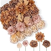 TINGE TIME Artificial Flowers Combo Set, Gradient Color Flower Leaf with Stems for DIY Wedding Bouquets Centerpieces Baby Shower Party Home Decorations(Brown & Nude Color)