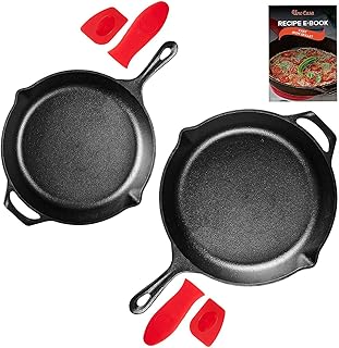 Uno Casa Gusseisen Bratpfannen Set - 2-teilig, 25 cm, 30cm Bratpfanne für Kuchen, Pizza, Sauce, Brot, Eier