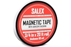 SALEX Magnetic Tape with Adhesive Backing 3/4 inch Wide - Thick 60 mil Magnet Tape Roll to Make Sticky Magnet Strips, Strong Squares, Dots, Flexible Sheets, Cutting Own Fridge Magnets, Crafts
