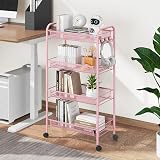 4-Tier Rolling Cart On Wheels Pink Easy Assemble Storage view 6