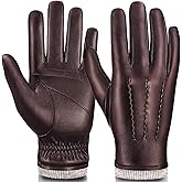 MAGILINK Mens Leather Gloves Touchscreen Texting, Winter Gloves Men Warm Thermal Wool Fleece Lined, Driving Gloves Anti-slip