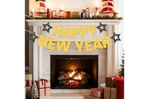 XENOPTYCHRON Pre-Strung Happy New Year Banner - Gold Happy Eve Decorations Party,Glitter 2026 New Year Holiday Party Decor Sign