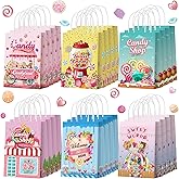 Sinload 24 Pcs Candy Sweet Land Goodie Bags with Handles Lollipop Gift Bags Candy Party Favors Sweet Shop Theme Treat Boxes for School Birthday Wedding Baby Shower Party Decor