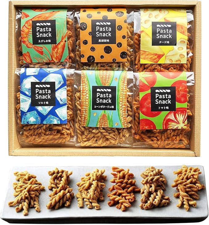 Amazon 三州製菓 パスタスナック Pasta Snack カリカリ食感 お菓子 おつまみ ギフト6袋入 ソルト トマト コーンポタージュ 黒胡椒 えびしお チーズ 三州総本舗 スナック菓子 通販