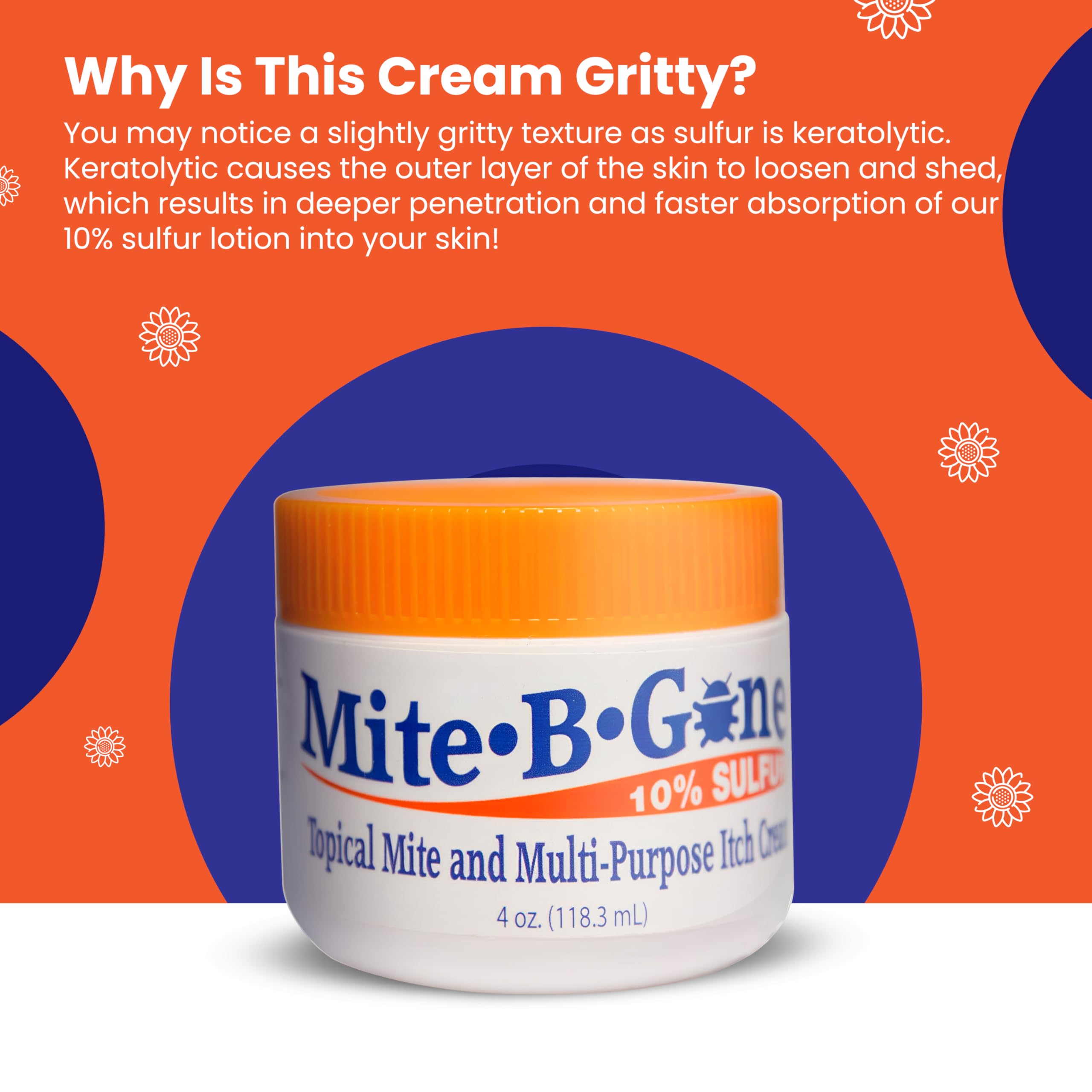 Mite Cream & Bite Relief - 10% Natural Blend Sulfur Cream for Multi-Purpose Bites, Redness, Itching, & Irritation | Safe for Kids and Adults | Fast & Effective for All Skin Types| 4 oz