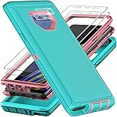 YKHJKLEC for Samsung Galaxy Note 9 Case with 2Pcs [Self Healing Flexible TPU Screen Protector & Camera Lens Protector] Military Grade 3 in 1 Heavy Duty Case for Galaxy Note 9 6.4 (Aqua Blue/Pink)