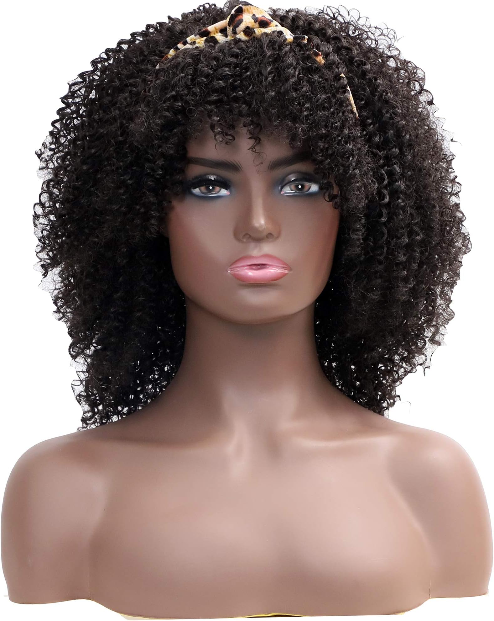 Abujia Headband Wig Kinky Curly Hair Wigs for Black Women, Heat Resistant Synthetic Hair Replacement Wigs with Women's Headband, Glueless Afro Wavy Curly Headband Wig for Daily