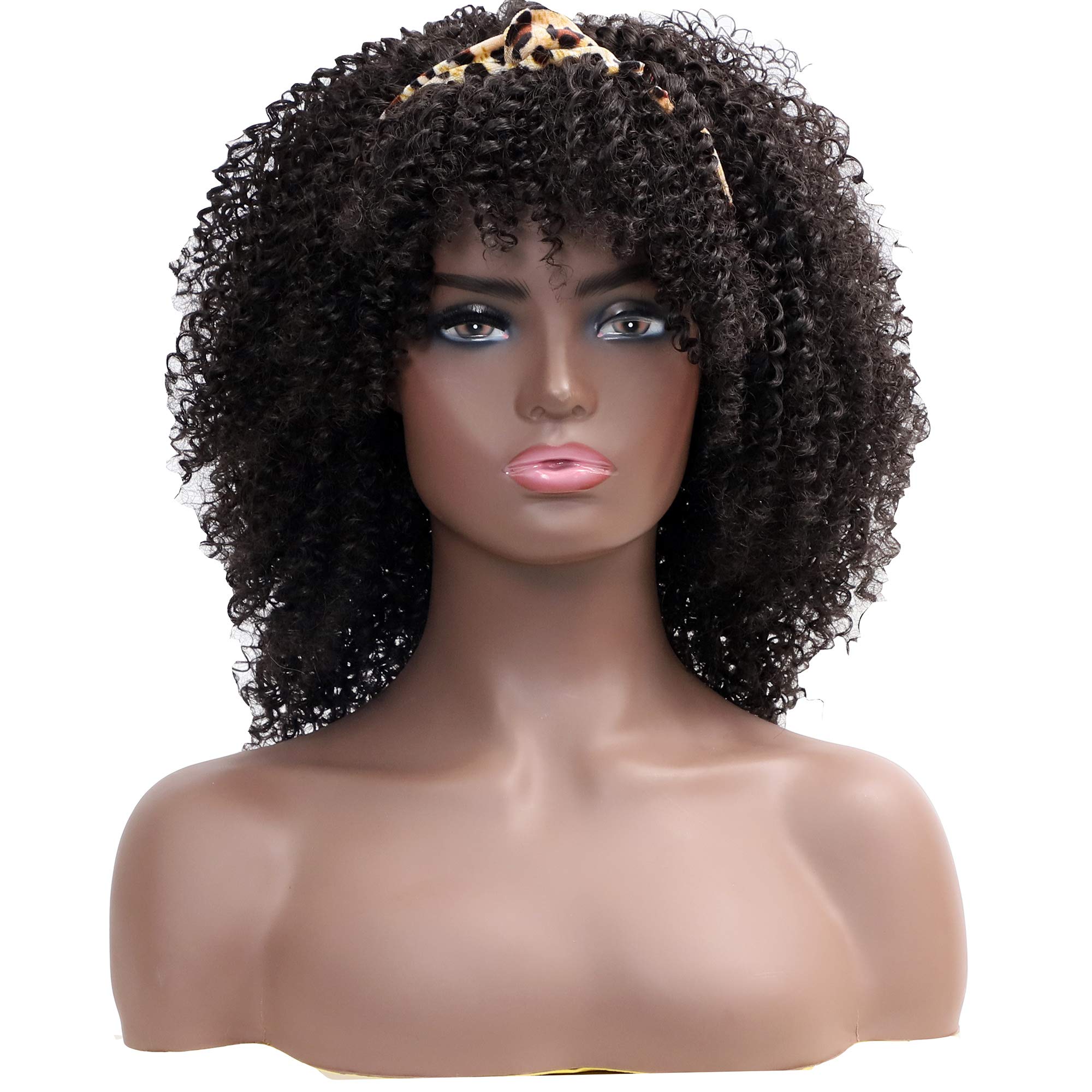 Abujia Headband Wig Kinky Curly Hair Wigs for Black Women, Heat Resistant Synthetic Hair Replacement Wigs with Women's Headband, Glueless Afro Wavy Curly Headband Wig for Daily