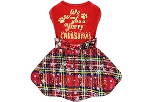 KOSIYI Dog Christmas Outfit Plaid Dress Dog Costume Puppy New Year Party One Piece with Bowknot Pet Small Clothes for Girls Holiday Outfit, Plaid Red, Small