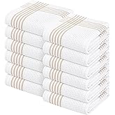 Softopia Cotton Waffle White & Beige Kitchen Dish Towels 12 Pack, 100% Cotton, 16x26 inches, Durable Dish Cloths Set, Quick Dry Kitchen Rags, Everyday Use Cooking and Cleaning Hand Towels, Bar Towel