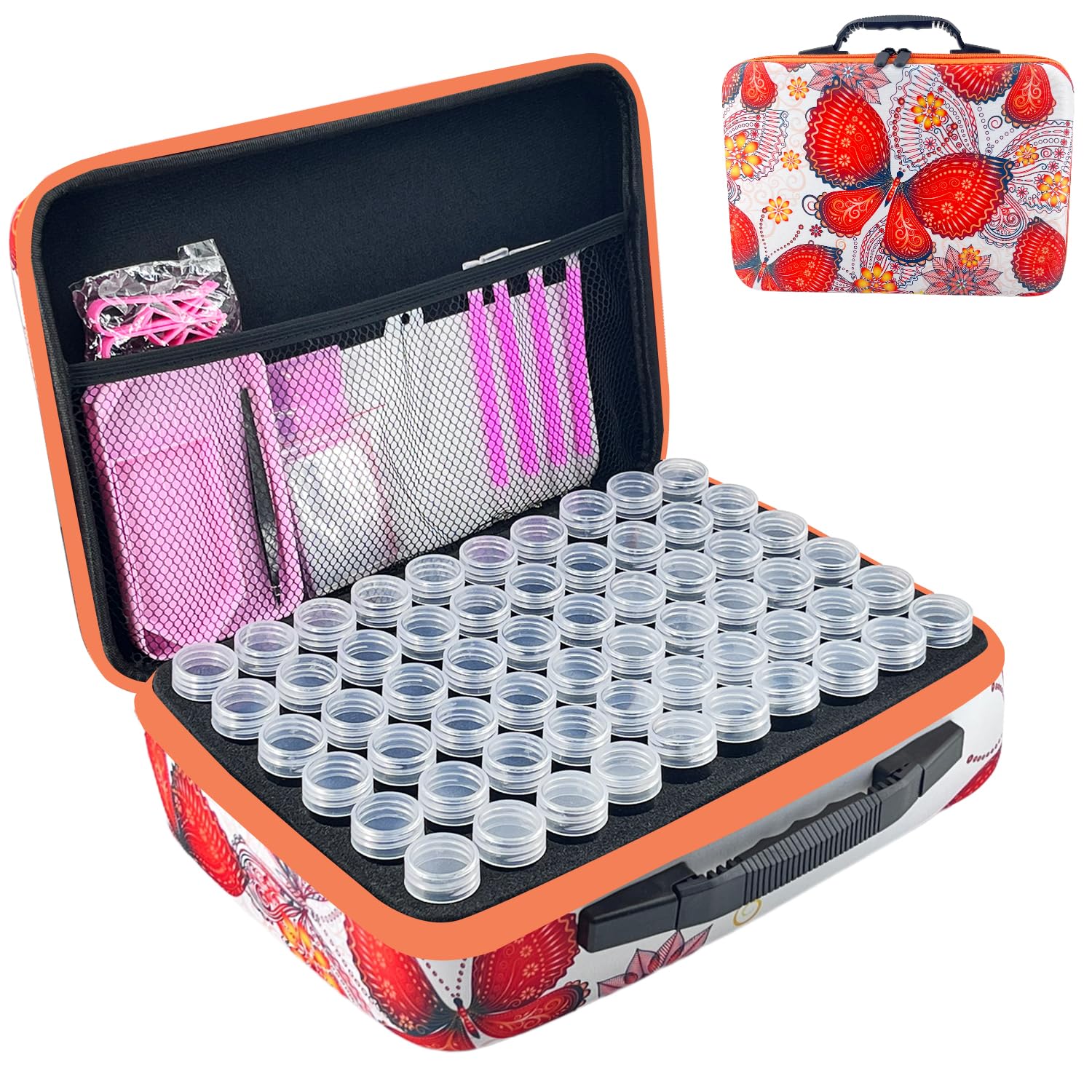 LIRUNQIU Diamond Painting Storage Containers, 120 Slots Diamond Art Accessories and Tools Kits Storage Box(Orange) Image