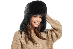FUR STORY Winter Trapper Hat for Women Warm Faux Fur and Leather Windproof Full Hood Earflap Beanies