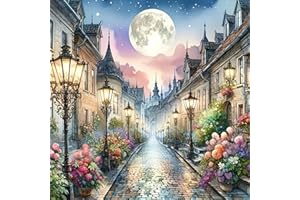 ACELII 5D Diamond Art Kits for Adults Beginners,Romance Street DIY Full Round Drill Diamond Painting Kits,Night Moonlight Paint by Diamonds Dots Gem Art Easy,Home Wall Decor 14X14 Inch