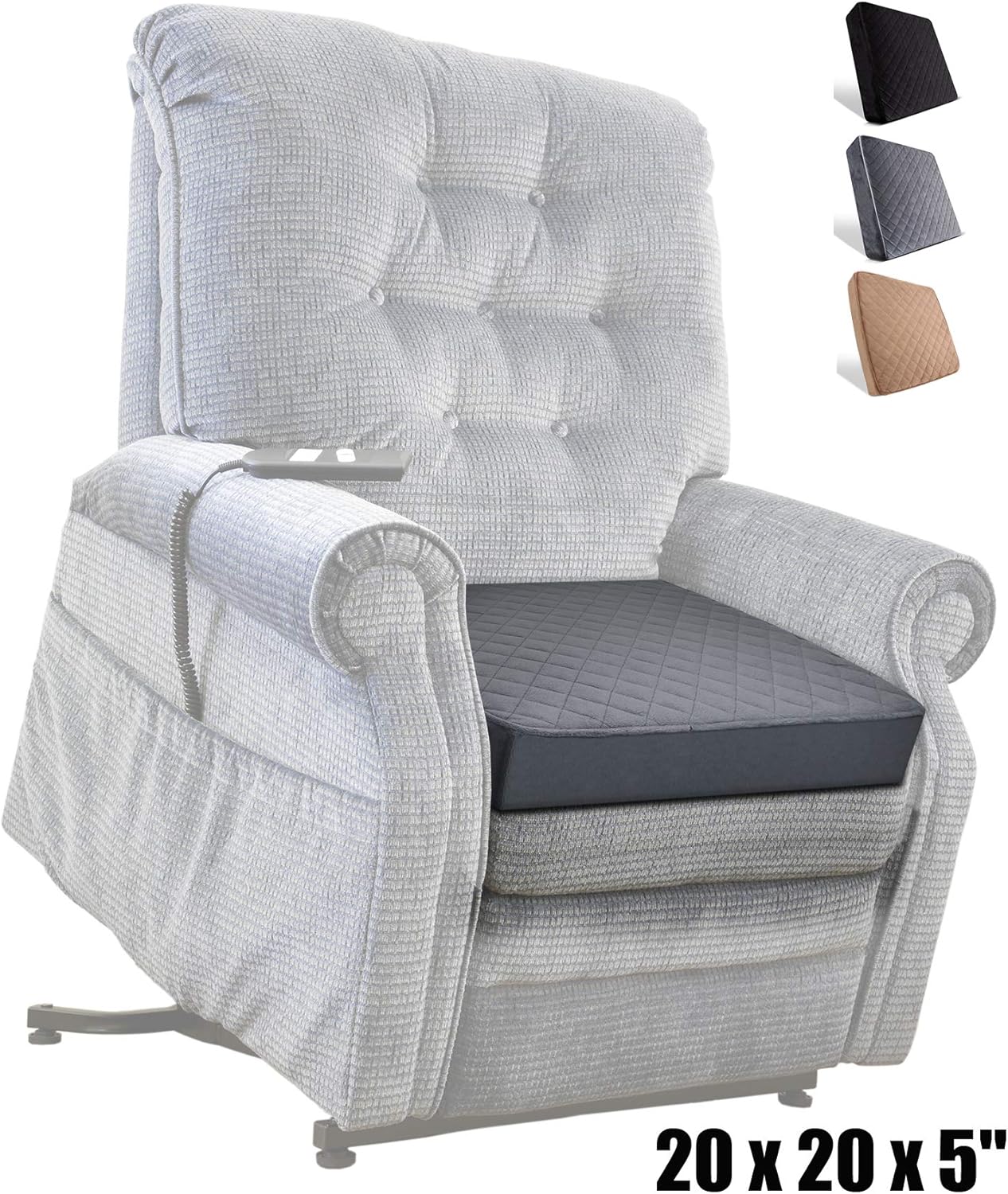 COMFORTANZA Large Seat Cushion - 19x17x3 Gel Infused Pure Memory Foam Chair Pad for Dining, Office Chairs, Wheelchairs, Recliners, Car Seats - Booster Cushion for Adults & Kids - Pain Relief - Black: Home & Kitchen