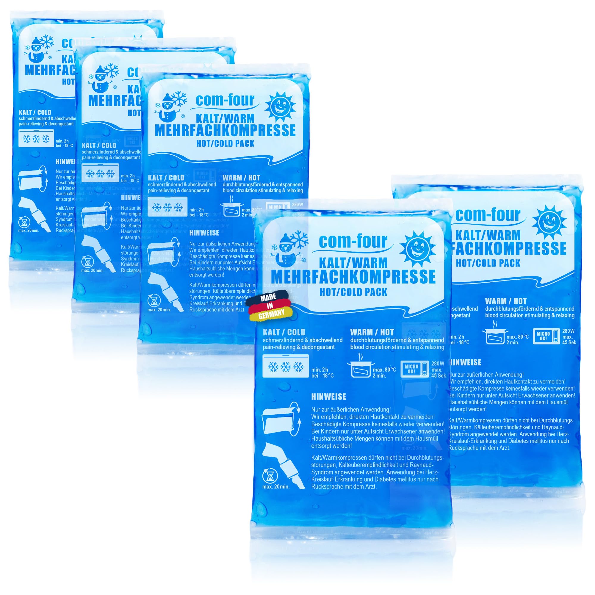 com-four® 5X Small Multiple Compress, Cold and Warm Compresses, Multi-Purpose Reusable Gel Pad Hot & Cold, 16 x 9 cm - Microwave-Safe - Made in Germany (05 Pieces - Small)