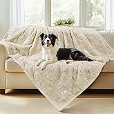 Luciphia Waterproof Dog Blanket for Medium Large Dogs Washable Bed Couch Protector Soft Fluffy 3D Heart Jacquard Pet Blanket with Sherpa Fleece Cozy Calming Throw Blankets, Beige 65x57 inch