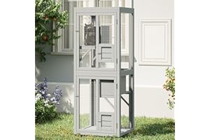 YADSUNY 64 Inch Catio Outdoor Cat Enclosure, Large Cat House for Outdoor Cats with Updated Framework Structure, Windows and Wheels, Outside Cat Patio Cattery Weatherproof for Multiple Cats, Grey