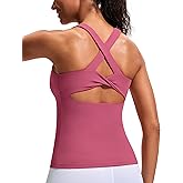 Workout Tank Top with Built-in Bra Cross Back Athletic Yoga Tops Stretchy Sports Camisole for Gym Pilates