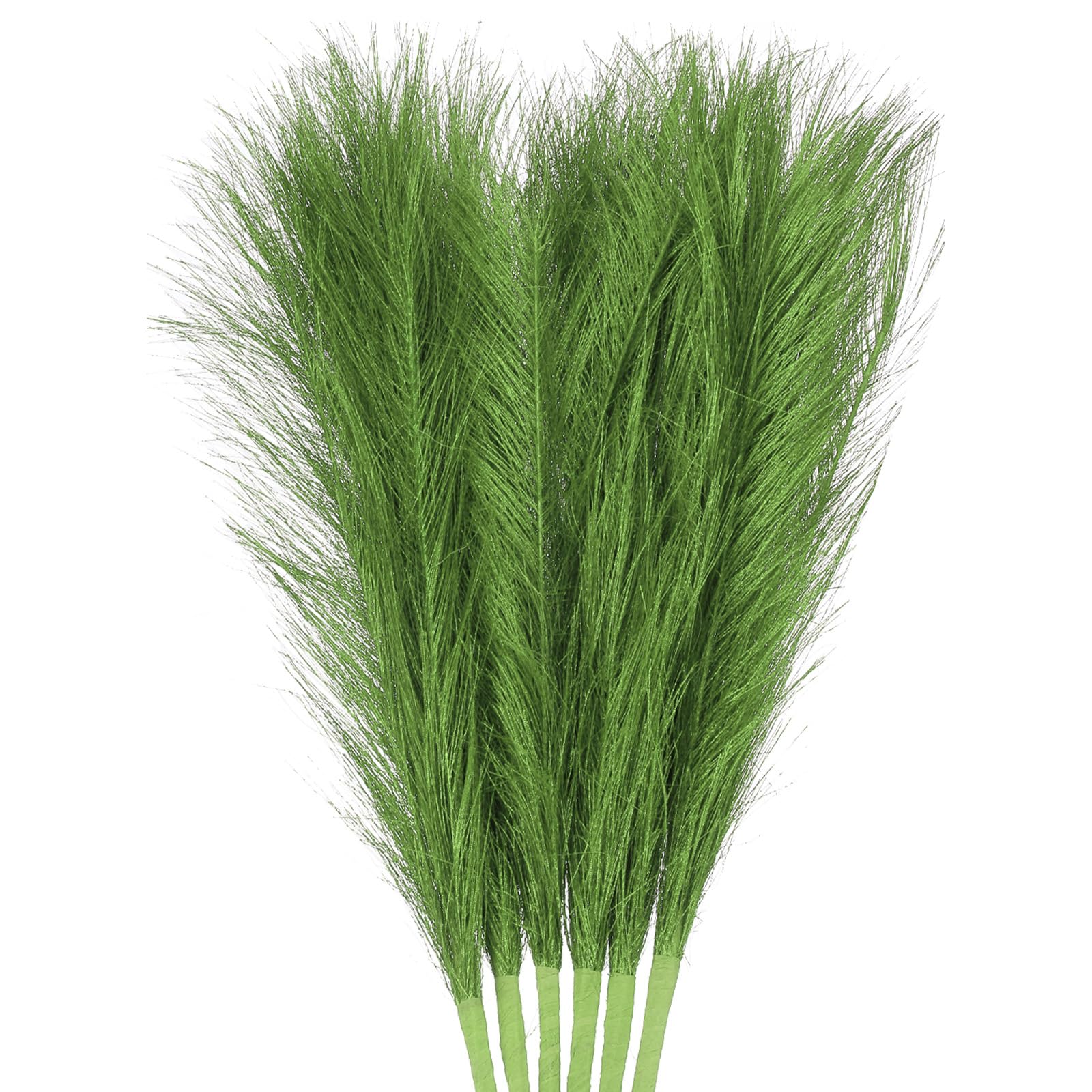 Uxcell 6Pcs Pampas Faux Grass Small 45cm/17.7" Fake Fluffy Pampas Artificial Grass 7 Branches Artificial Vase Filler for Home Office Vase Wedding Decoration Green