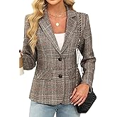 Lei sure Womens Houndstooth Plaid 2 Button Blazer Jacket Notch Lapel Business Casual Long Sleeve Office Blazer