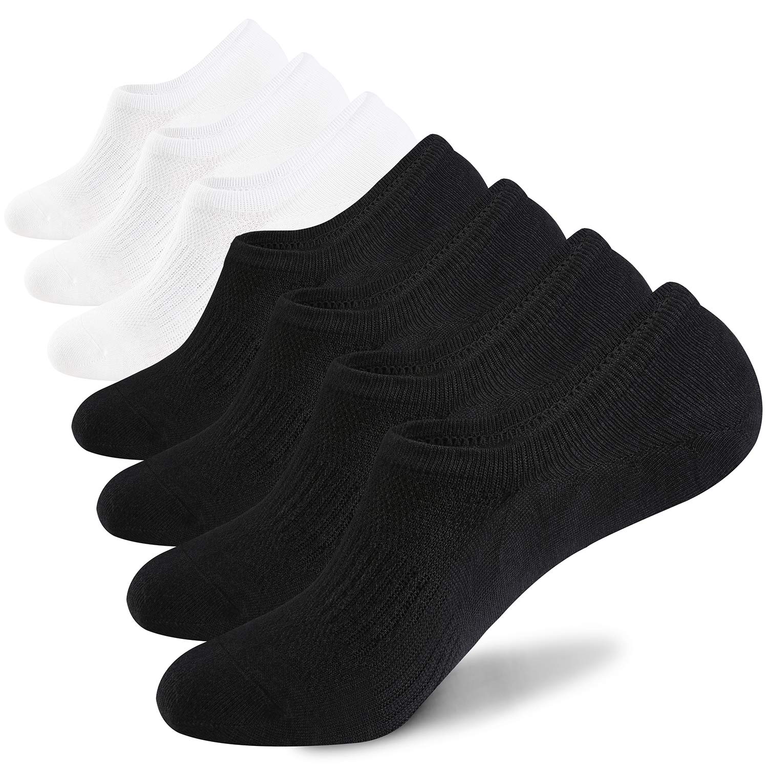 Photo 1 of WANDER No Show Socks Mens 7 Pair Cotton Thin Non Slip Low Cut Men Invisible Sock 6-9/10-12 (Sock Size:12-14, 4black+3white)