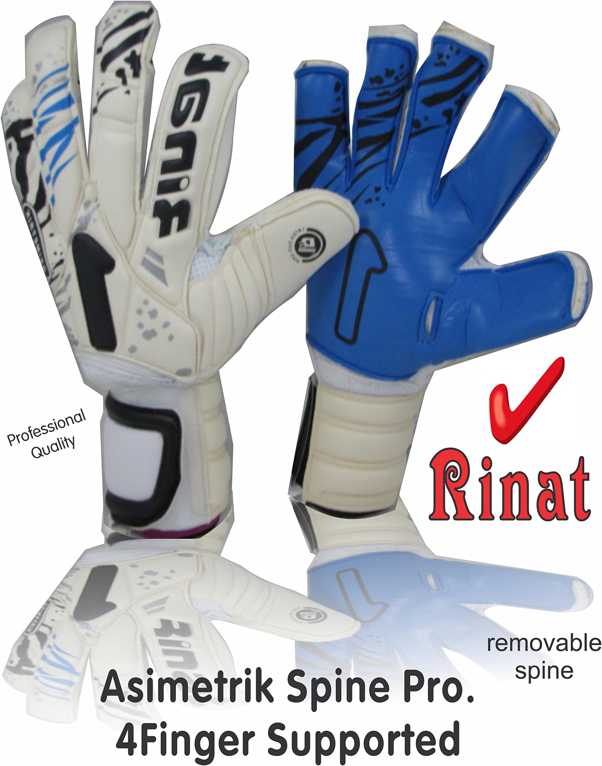 Rinat goalkeeper gloves Asimetrik spine Professional (white/blue size 10) 5 finger support