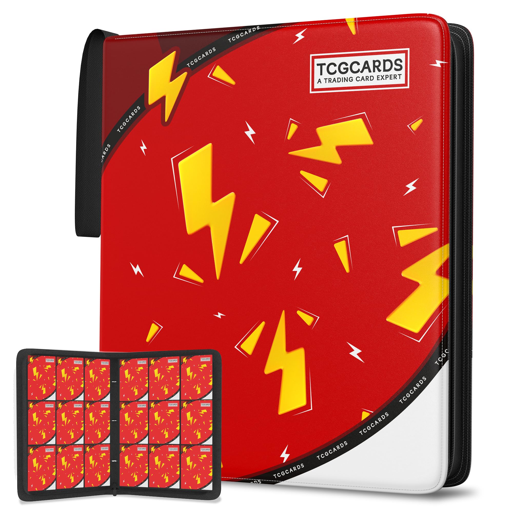 Photo 1 of Trading Card Binder 9 Pocket,Card Binder 900 Pockets,Card Book Holder Cards with 50 Removable Sleeves,3-Ring Zip Design MTG/TCG/Sport Collectible Trading Card Albums Gifts for Boys and Girls (Red)